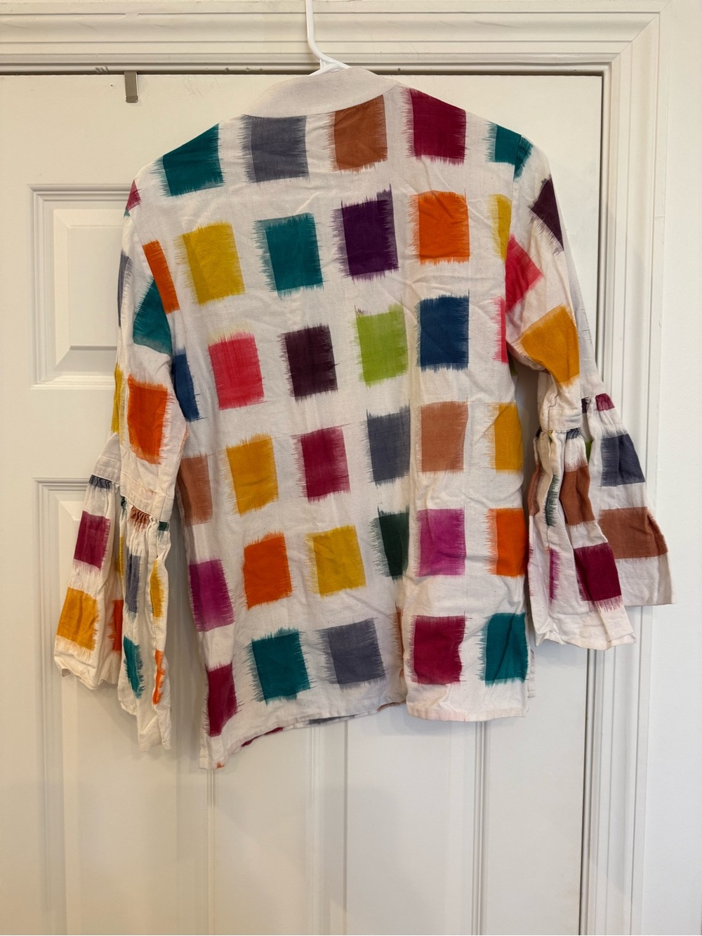 De Castro Tuckernuck Rainbow Color Block Parampara Shirt Blouse Top Sleeve sz M - Picture 6 of 7